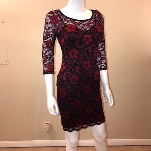 Almost Famous Lace Mini Dress Size Medium Junior Black Red Romantic Vamp Goth